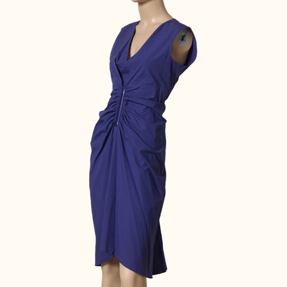 REED KRAKOFF Blue Purple Ruched V-Neck Midi Dress w/ Tags - Picture 1 of 10